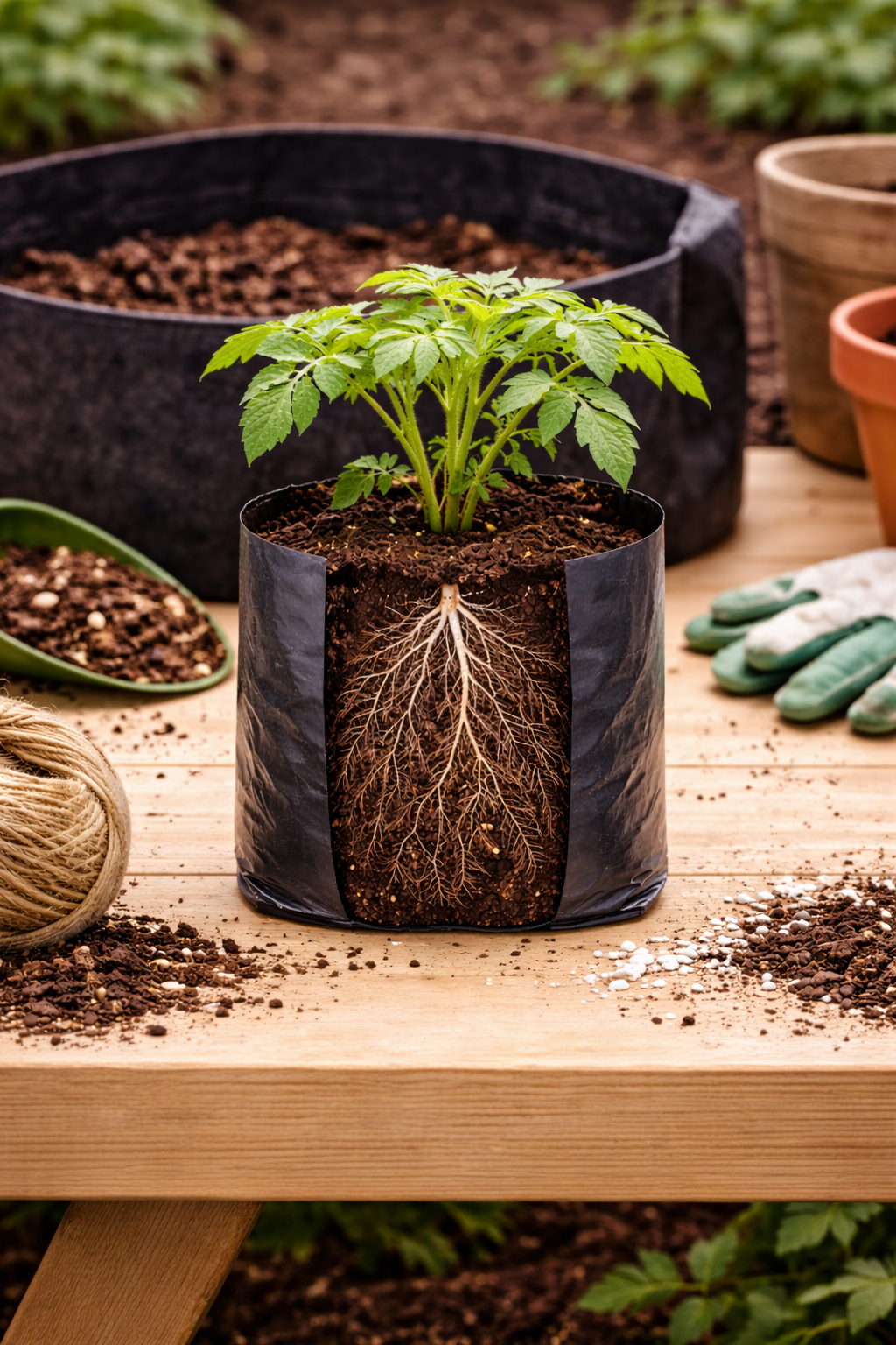 Рассада в небольших пакетах перед пересадкой в больший объём